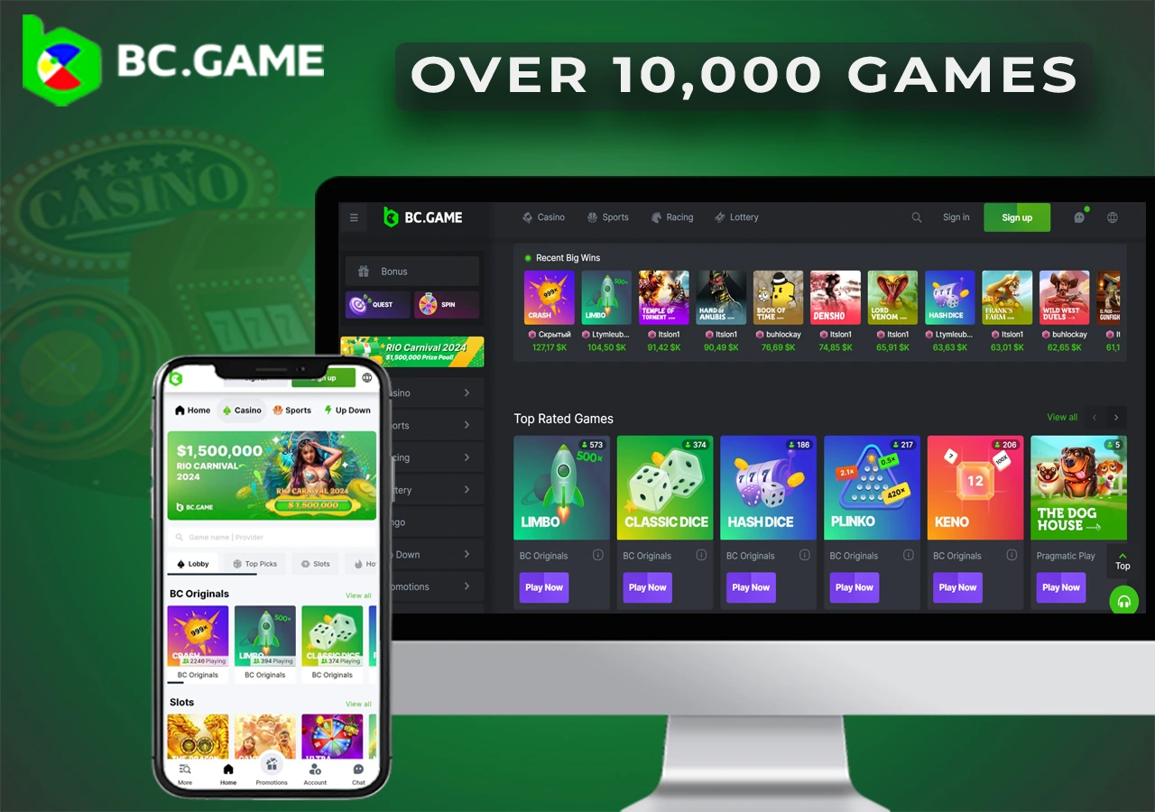 A variety of BC Game bookmaker casino games