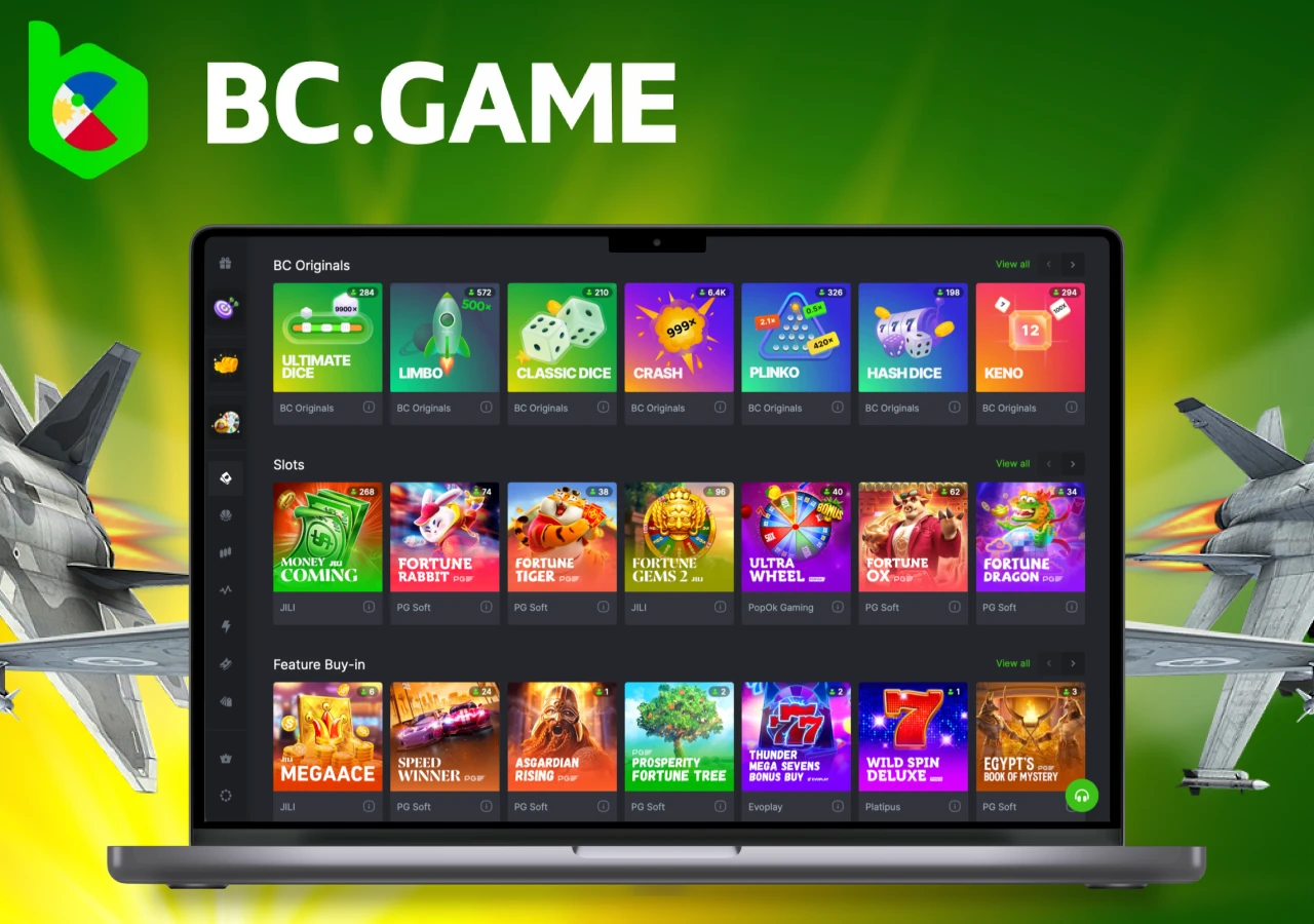 Variety of available games in BC Game